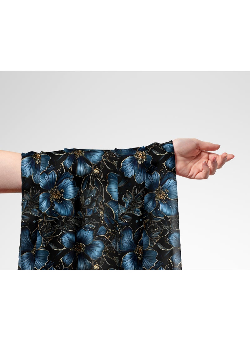 فيلاتو Ø¬Ù„Ø§Ø¨ÙŠØ© Ù…Ø®ÙˆÙŠØ± Ù…Ù† Ù‚Ù…Ø§Ø´ Ø­Ø±ÙŠØ± Ø§Ù„Ù„ÙŠÙ„ Ø¹Ø±Ø§Ù…Ù†ÙŠ Ø¨Ø§Ù„ÙŠØ§Ø±Ø¯Ø©ØŒ Ø£Ø²Ø±Ù‚ Ø°Ù‡Ø¨ÙŠØŒ Ù…Ø²Ù‡Ø±ØŒ Ø®ÙŠØ§Ø·Ø©ØŒ Ø¹Ø±Ø¶ 58 Ø¨ÙˆØµØ© - Image 1