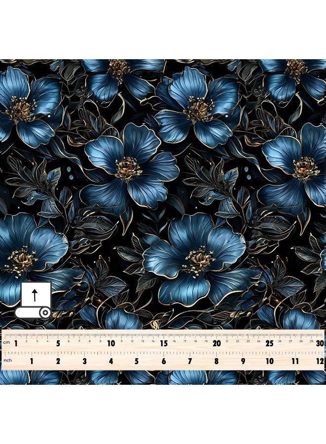 فيلاتو Ø¬Ù„Ø§Ø¨ÙŠØ© Ù…Ø®ÙˆÙŠØ± Ù…Ù† Ù‚Ù…Ø§Ø´ Ø­Ø±ÙŠØ± Ø§Ù„Ù„ÙŠÙ„ Ø¹Ø±Ø§Ù…Ù†ÙŠ Ø¨Ø§Ù„ÙŠØ§Ø±Ø¯Ø©ØŒ Ø£Ø²Ø±Ù‚ Ø°Ù‡Ø¨ÙŠØŒ Ù…Ø²Ù‡Ø±ØŒ Ø®ÙŠØ§Ø·Ø©ØŒ Ø¹Ø±Ø¶ 58 Ø¨ÙˆØµØ© - Image 4