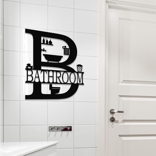 XORT Metal Bathroom Wall Decor Farmhouse Metal Bathroom Wall Art Funny Bathroom Sign for Modern Home Hanging Decorations Black 12 x 14 inch - Image 3