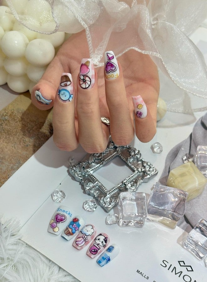 SIMAYKUWA 5D Embossed Dessert Cake Ice Cream Nail Stickers - Candy Lollipop 3D Nail Art Decorations for Manicure A Set of 3 Sheets - Image 2