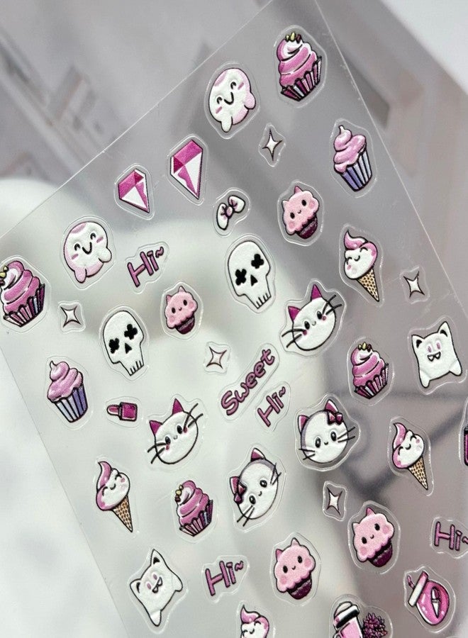 SIMAYKUWA 5D Embossed Dessert Cake Ice Cream Nail Stickers - Candy Lollipop 3D Nail Art Decorations for Manicure A Set of 3 Sheets - Image 4