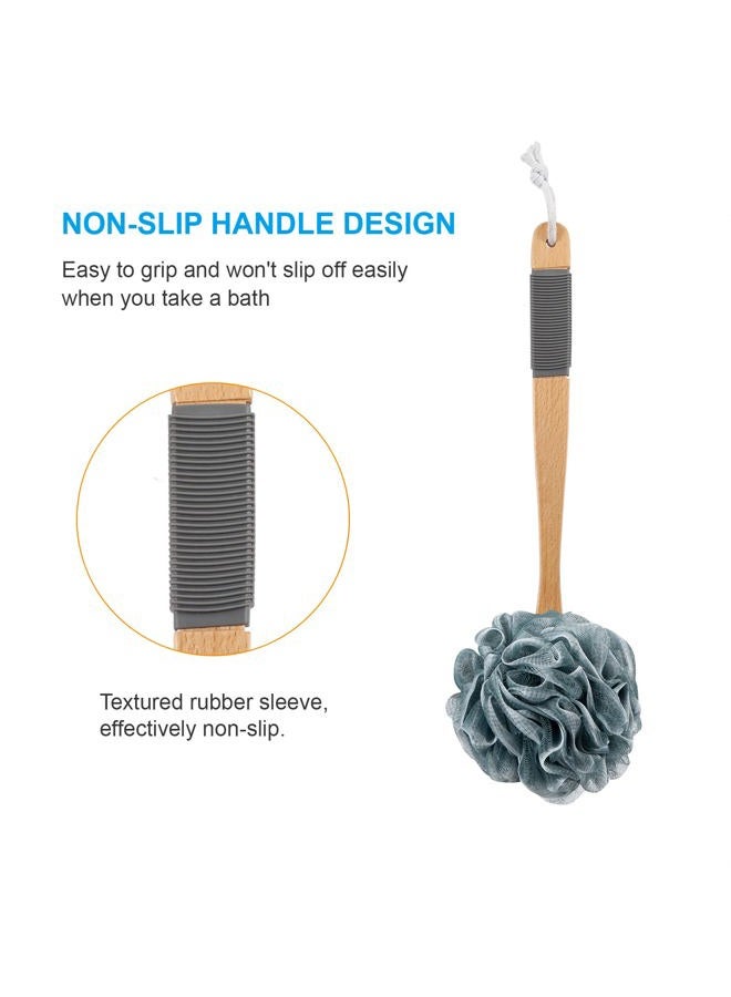 AmazerBath Shower Sponge Loofah Back Scrubber, PE Soft Mesh Loofah Body Scrubber with Long Wooden Handle, Bath Sponge for Men Women (Gray) - Image 3