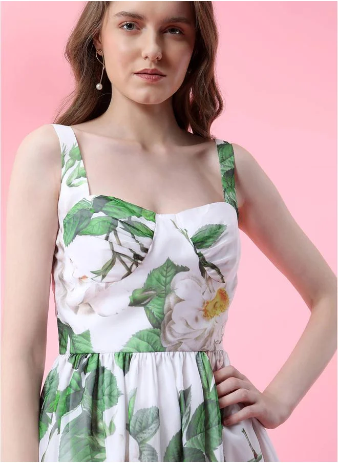 ميش Floral Print Midi Dress with Corset Bust