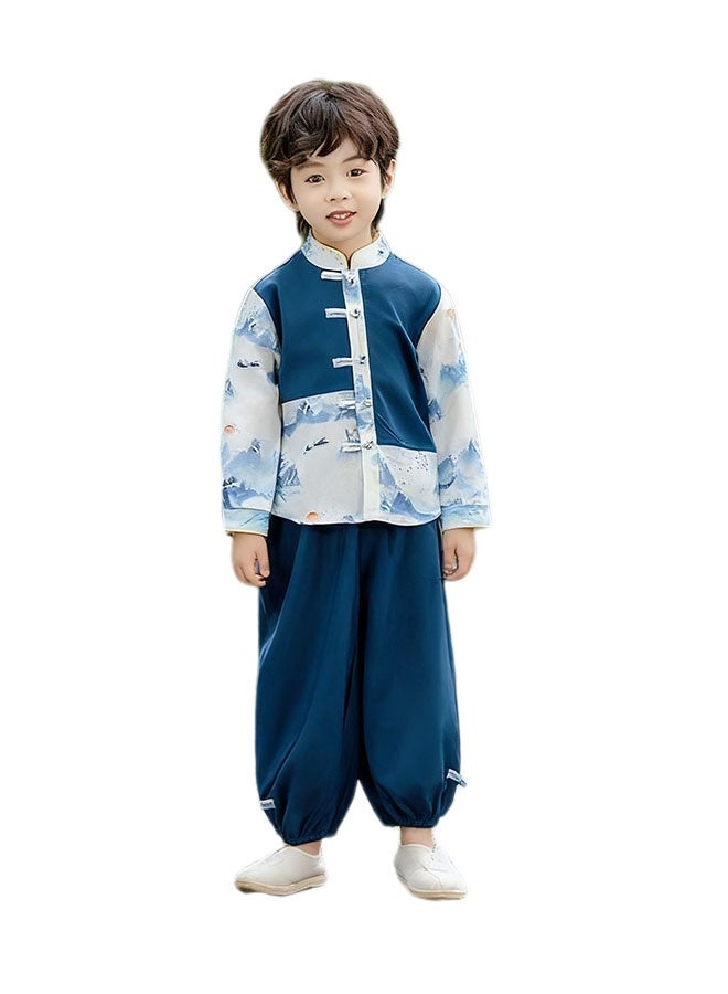 liannaner Boys 2-Piece Chinese Hanfu Costume Set, Traditional Tang Dynasty Scholar Gown for Kids Mid-Autumn Festival Performance, Ancient Poetry Recital Guzhuang Outfit - Image 1