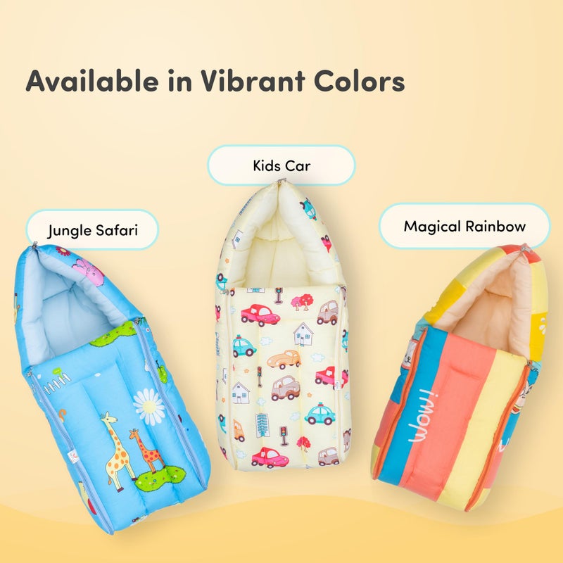 Mylo Baby 4 in 1 Baby Sleeping Bag/Carry Nest with 3 Way Opening Zip | Soft & Snuggly Sleeping Bag for Baby | Cotton Baby Bed for New Borns & Infants (Magical Rainbow) - Image 4