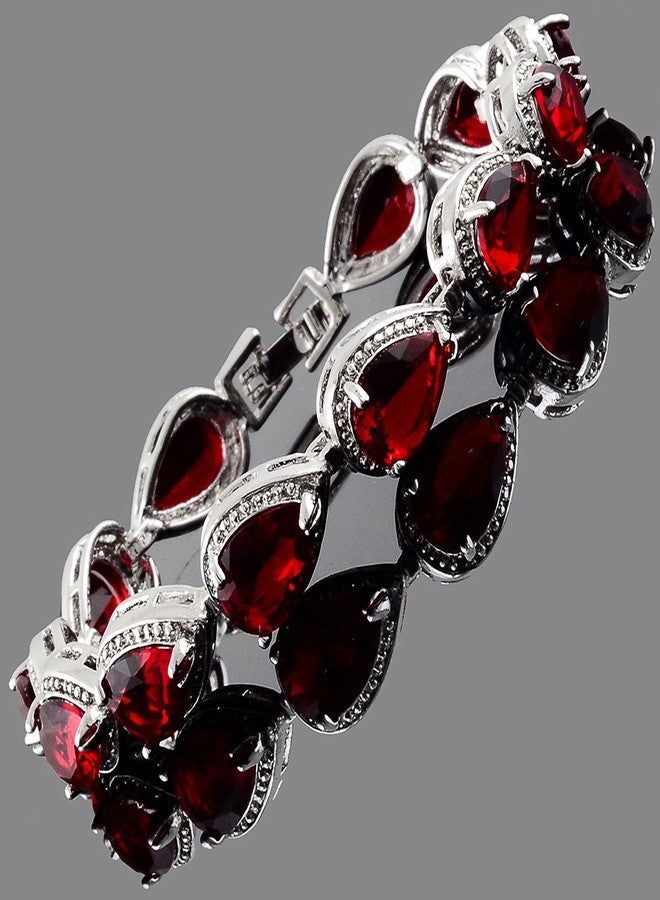RIZILIA Tennis Bracelet & Pear Cut CZ [Simulated Red Ruby] in White Gold Plated, 7" - Image 3