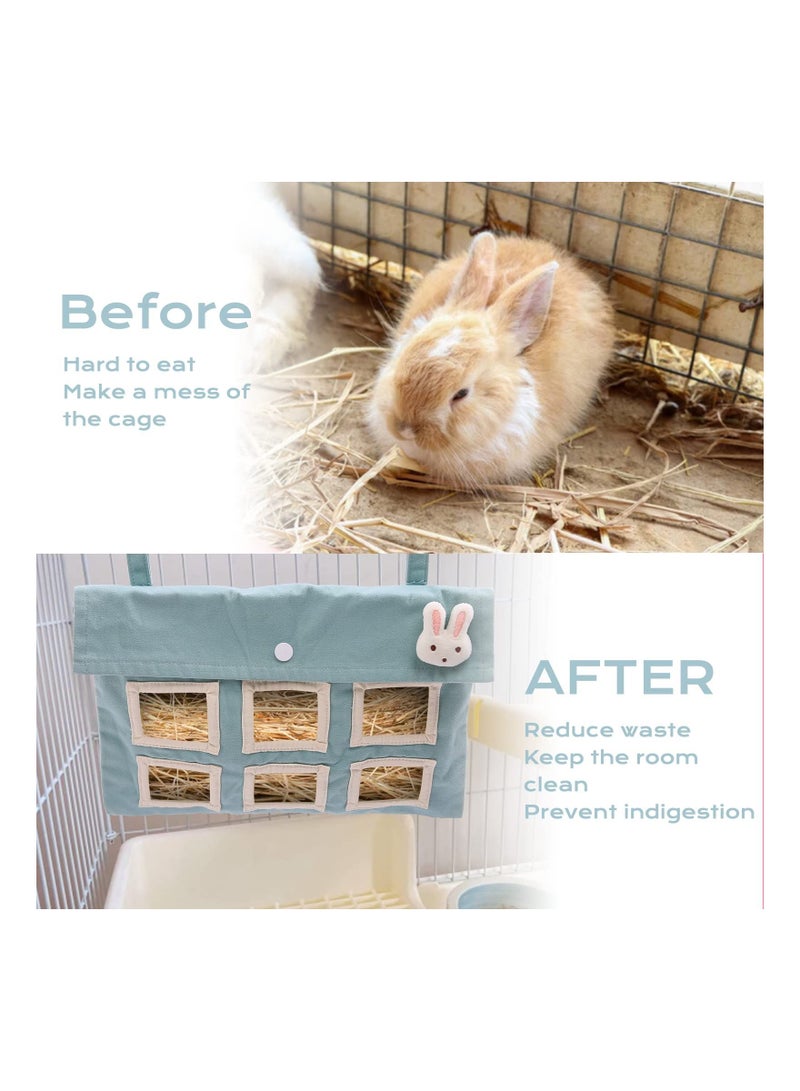 SYOSI Small Pet Animal Hay Feeder, Bunny Hay Feeder Bag Cage Hay Feeder Bag Thicken Cloth Hay Feeder Cotton Canvas Hay Storage with 6 Holes for Bunny Guinea Pig Chinchilla Hamster Small Pets Animals  - Image 4