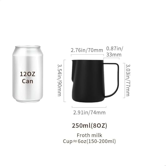 WATCHGET Milk Frothing Pitcher 250Ml8Oz Stainless Steel Espresso Steaming Pitcher Milk Coffee Cappuccino Latte Art Barista Steam Pitcher Milk Frothing Jug Black - Image 3