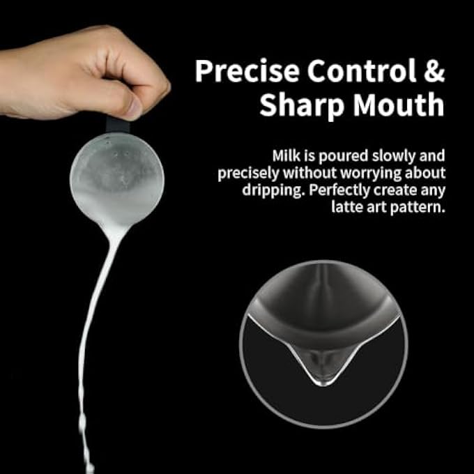 WATCHGET Milk Frothing Pitcher 250Ml8Oz Stainless Steel Espresso Steaming Pitcher Milk Coffee Cappuccino Latte Art Barista Steam Pitcher Milk Frothing Jug Black - Image 4