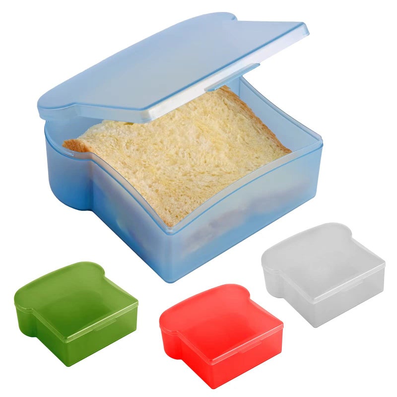 Abnaok 4PCS 20 Oz Toast Shape Sandwich Box Food Grade PP Made Allow Microwave Heating and Frozen Preservation Food Storage Sandwich Containers for Lunch Prep