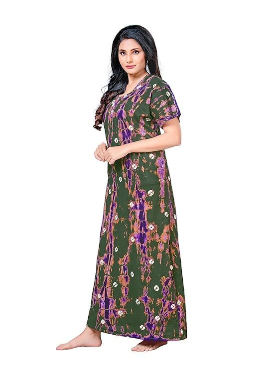 Vlazom Women's Pure Cotton Regular Rajasthani Nighty Rajasthani Gown Jaipuri Nighty Jaipuri Gown Maxi Gown (Pack of 2 pcs) (Green-Purple, Free Size) - Image 5