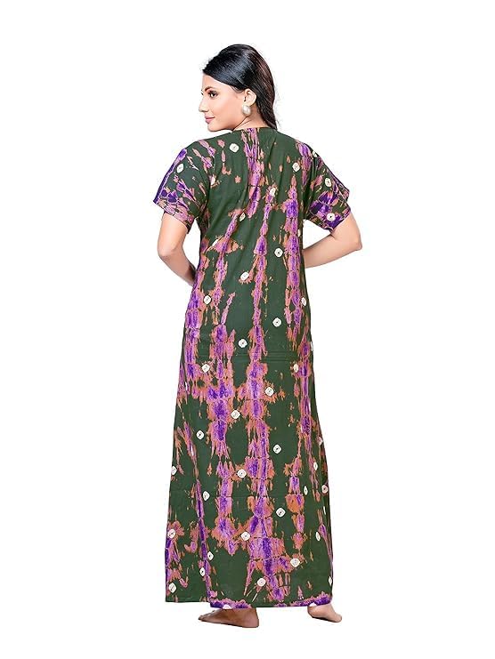 Vlazom Women's Pure Cotton Regular Rajasthani Nighty Rajasthani Gown Jaipuri Nighty Jaipuri Gown Maxi Gown (Pack of 2 pcs) (Green-Purple, Free Size) - Image 4