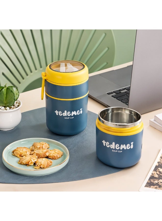 Tedemei Stainless Steel Breakfast Cup 710ml Blue Insulated Food Jar with Lid SS316 Food Grade Steel Leakproof Soup Oatmeal & Lunch Container for Office School & Travel - Image 4