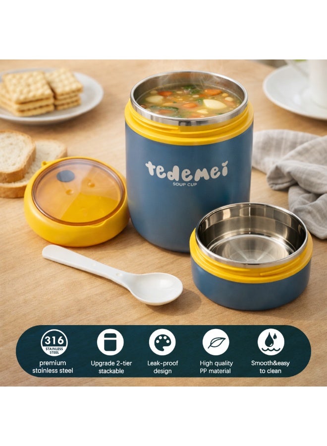 Tedemei Stainless Steel Breakfast Cup 710ml Blue Insulated Food Jar with Lid SS316 Food Grade Steel Leakproof Soup Oatmeal & Lunch Container for Office School & Travel - Image 2