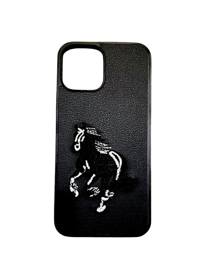 Case Shockproof Phone Case With Horse Embroidery Design For IPhone 14 Pro Max In Black