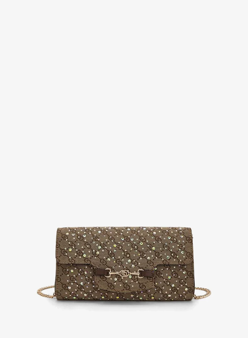 Celeste Monogram Diamante Embellished Crossbody Bag With Chain Strap Ramadan Collections