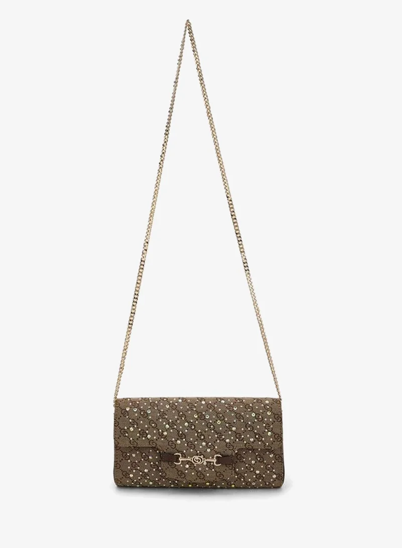 Celeste Monogram Diamante Embellished Crossbody Bag With Chain Strap Ramadan Collections