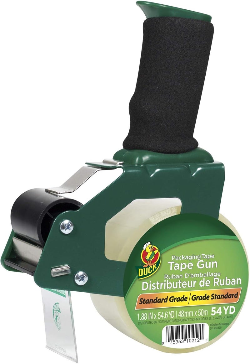 Duck Brand Handled Tape Gun with Clear Packing Tape, 1.88 Inch x 54.6 Yard (669332) - Image 1