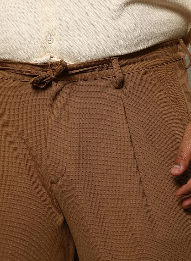 Instafab Plus  Instafab Plus Men's Sepia Brown Micro-Waffle Chino Trousers For Casual Wear | Mid-Rise | Regular Fit | Drawstring Closure | Plus Size Trousers Crafted With Comfort Fit For Everyday Wear for Men | Best Price UAE