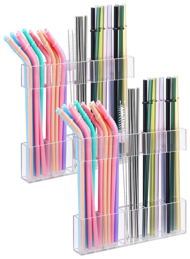 Silcpall 2Pack 9.5” Large Acrylic Straw Holder for Cabinet Door - Ultra Sticky Adhesive Squares, Reusable Adjustable Organizer for Straws, Fits Kitchen Counter, Cupboard, Storage Dispenser（Transparent） - Image 1