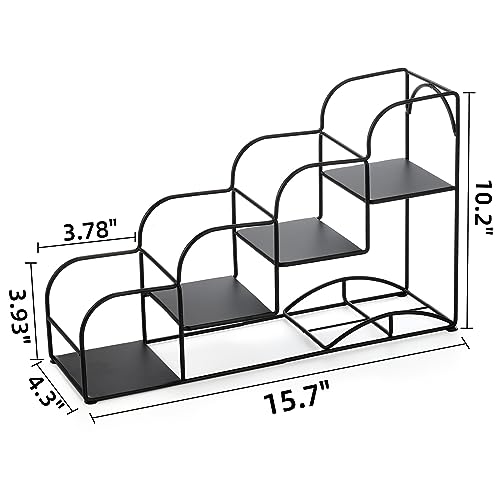 Noamus 4-Tier Syrup Bottle Holder, Iron 4 Compartment Bottle Organizer Rack, 16" Countertop Display Storage Shelf Bottle Stand, Metal Coffee Bar Organizer for Dressing, Wine, Juice, Kitchen, Black - Image 2