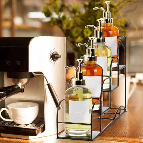 Noamus 4-Tier Syrup Bottle Holder, Iron 4 Compartment Bottle Organizer Rack, 16" Countertop Display Storage Shelf Bottle Stand, Metal Coffee Bar Organizer for Dressing, Wine, Juice, Kitchen, Black - Image 4