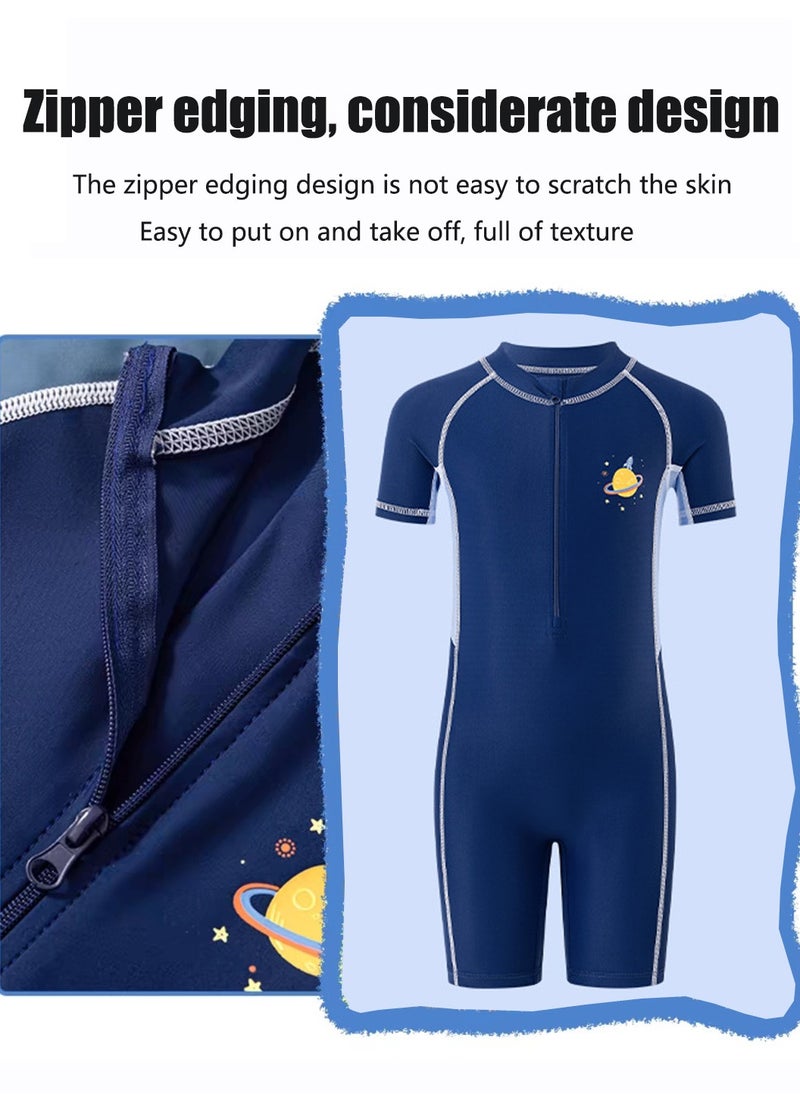 Summer New Children's Short sleeved one-piece swimsuit Outdoor Quick Drying Sun Protection Swimsuit Suitable for Boys and Girls Aged 3-15 (C)