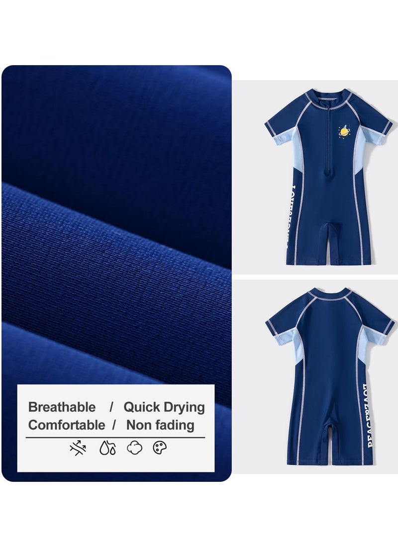 Summer New Children's Short sleeved one-piece swimsuit Outdoor Quick Drying Sun Protection Swimsuit Suitable for Boys and Girls Aged 3-15 (C)