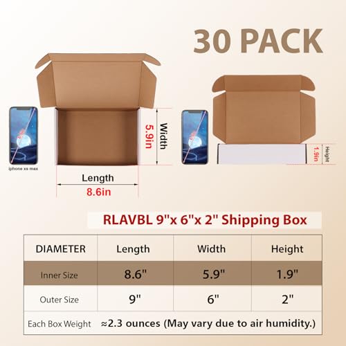 RLAVBL 30 Pack 9x6x2 Shipping Boxes, White Corrugated Cardboard Mailer Box for Packing Mailing Small Business - Image 2