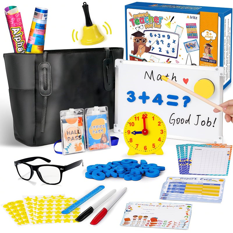 Alritz Pretend Play Teacher Set Easter Gift Classroom Learning Education Includes Reusable White Board Bell Clock and More Be Teacher Student for Boys Girls 5 6 7 8 9 10 11 12 Years Old - Image 2