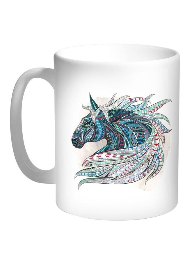 Horse Drawing Printed Coffee Mug Blue/White/Red 11ounce