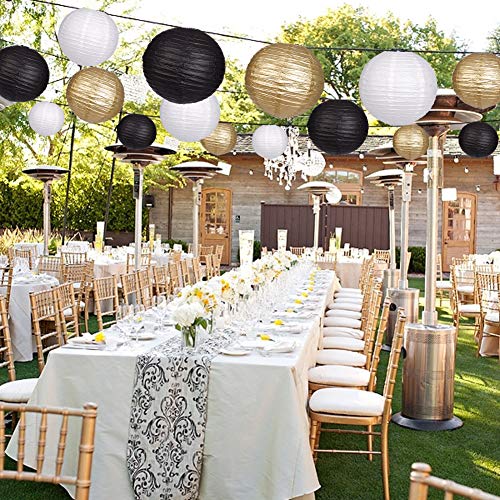 zilue Paper Lanterns Decorative, Round Hanging Paper Lanterns Decorations for Wedding Graduation Anniversary Birthday Party Supplies Black/Gold/White 15pcs - Image 4