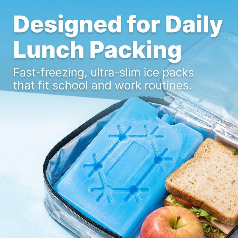 Kona 4 Pack Slim Ice Packs for Lunch Boxes & Coolers â€“ Reusable, Quick Freeze, Space Saving Freezer Packs â€“ Small Thin Cold Packs (Blue) - Image 2