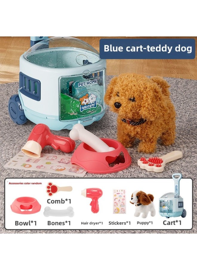 Moe Pet Big Push Box Electric Plush Pet Rabbit Kitten Dog Panda Can Walk Wagging Tail Can Call Children's Toys-Color:Blue-Teddy  - Image 1