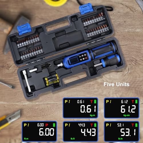 PUIBERS 46 Pcs Digital Torque Screwdriver Set 1/4",0.8-53.2 LB.IN Adjustable Inch Pound Torque Screwdriver, Torque Wrench Screwdriver ±1% Accuracy, LCD with Buzzer & LED Alerts - Image 3
