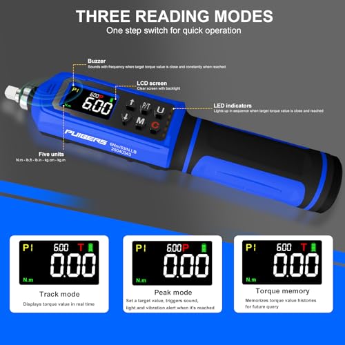 PUIBERS 46 Pcs Digital Torque Screwdriver Set 1/4",0.8-53.2 LB.IN Adjustable Inch Pound Torque Screwdriver, Torque Wrench Screwdriver ±1% Accuracy, LCD with Buzzer & LED Alerts - Image 4