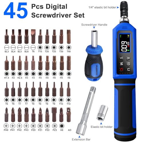 PUIBERS 46 Pcs Digital Torque Screwdriver Set 1/4",0.8-53.2 LB.IN Adjustable Inch Pound Torque Screwdriver, Torque Wrench Screwdriver ±1% Accuracy, LCD with Buzzer & LED Alerts - Image 2