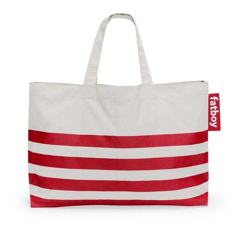 Fatboy Carry-Too-Much Large Cotton Canvas Tote Bag– Eco-Friendly Weekend Bag with Red Stripes and Inner Pocket (Limestone) - Image 1