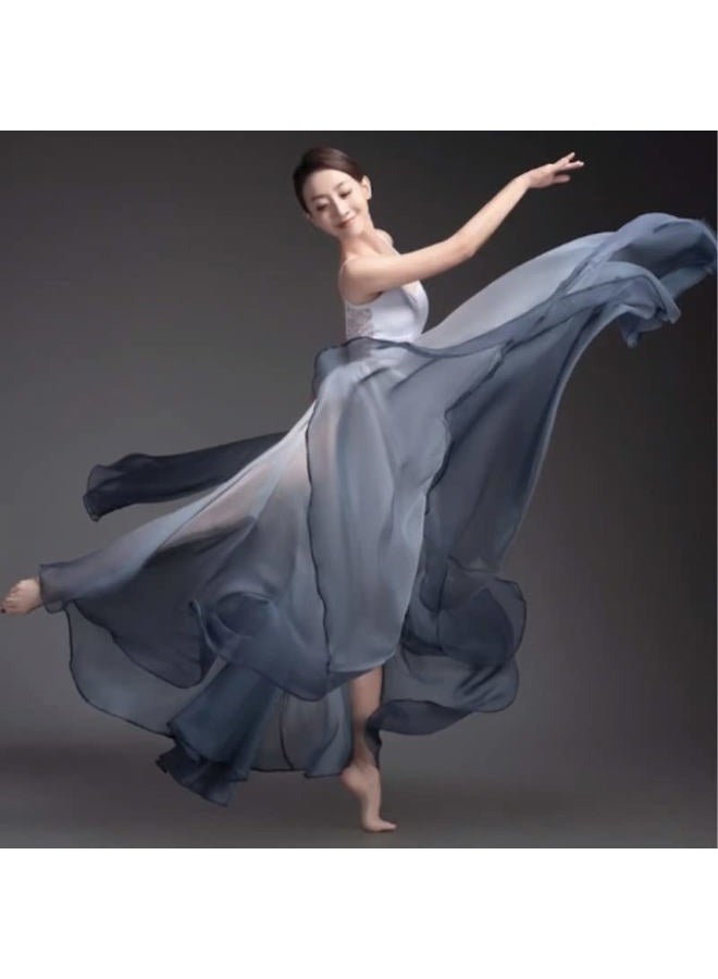 ORIDOOR 720 35" Long Women's Fairy Lyrical Dance Skirt Gradient Color Chiffon Swing Skirt Ballet Modren Dance Costume Dancewear Black White … - Image 4