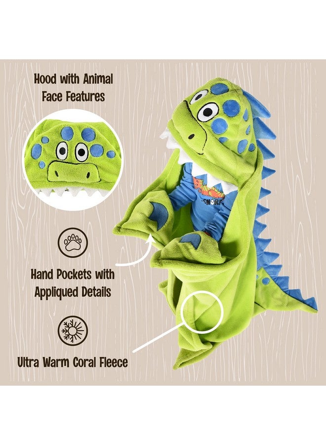 Lazy One Lazy One Wearable Hooded Blanket for Kids, Animal Hooded Blanket (Dinosaur) - Image 4