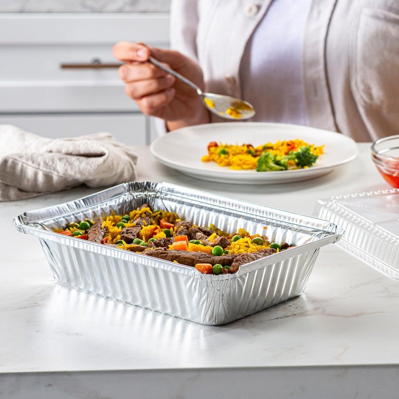 GUSTO [2 lb - 50 Count Disposable Aluminum Foil Pans with Clear Dome Lids, 8x5 Takeout Pans â€“ Great for Baking, Cooking, Storage, and Freezing (Formerly Comfy Package) - Image 2