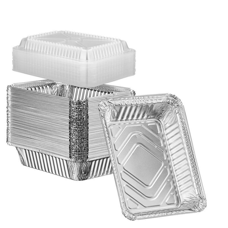 GUSTO [2 lb - 50 Count Disposable Aluminum Foil Pans with Clear Dome Lids, 8x5 Takeout Pans â€“ Great for Baking, Cooking, Storage, and Freezing (Formerly Comfy Package) - Image 1