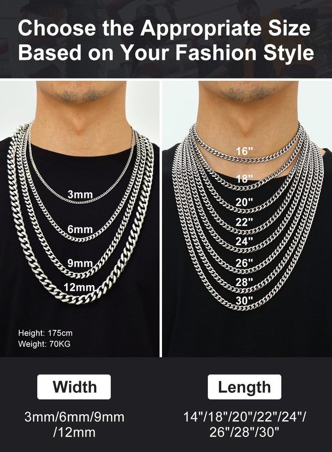 Suplight 3mm/6mm/9mm/12mm Miami Curb Cuban Link Chain for Men Women, 316L Stainless Steel /18K Gold/Black Plated Mens Jewelry Hip Hop Chain 18"/20"/22"/24"/26"/28"/30", - Image 5