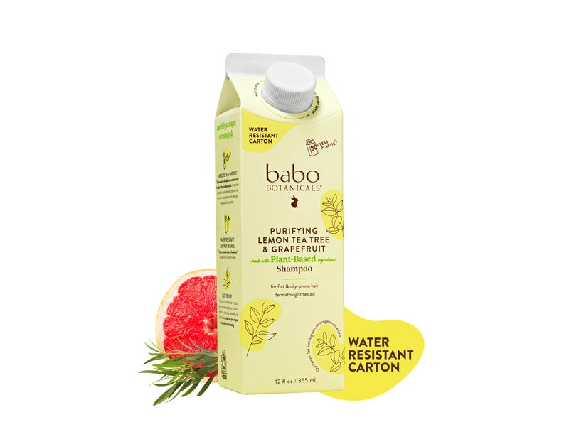 Babo Botanicals Purifying Lemon Tea Tree & Grapefruit Shampoo â€“ For Flat, Oily Prone Hair â€“ Add body & shine - Passion Fruit Ferment for scalp - Water-Resistant Carton w. 80% Less Plastic â€“ Vegan - Image 1