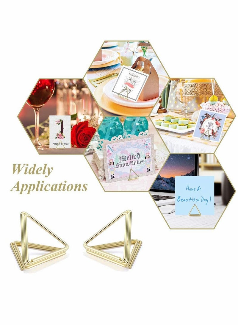Generic ELECDON Place Card Holders, Triangle Shape Table Card Holders Photo Holder Pictures Stand Clips for Place Cards Weddings Anniversary Party Office Desk Name, Gold 24 Pack  - Image 3