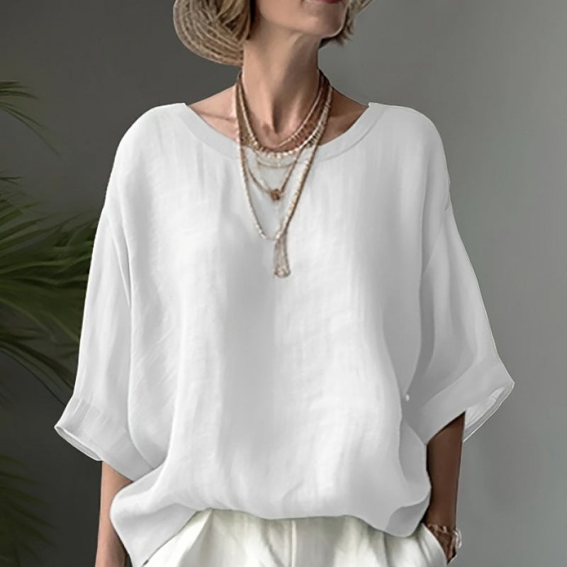 بلوزة نسائية كبيرة الحجم كاجوال بياقة دائرية فضفاضة - Image 4