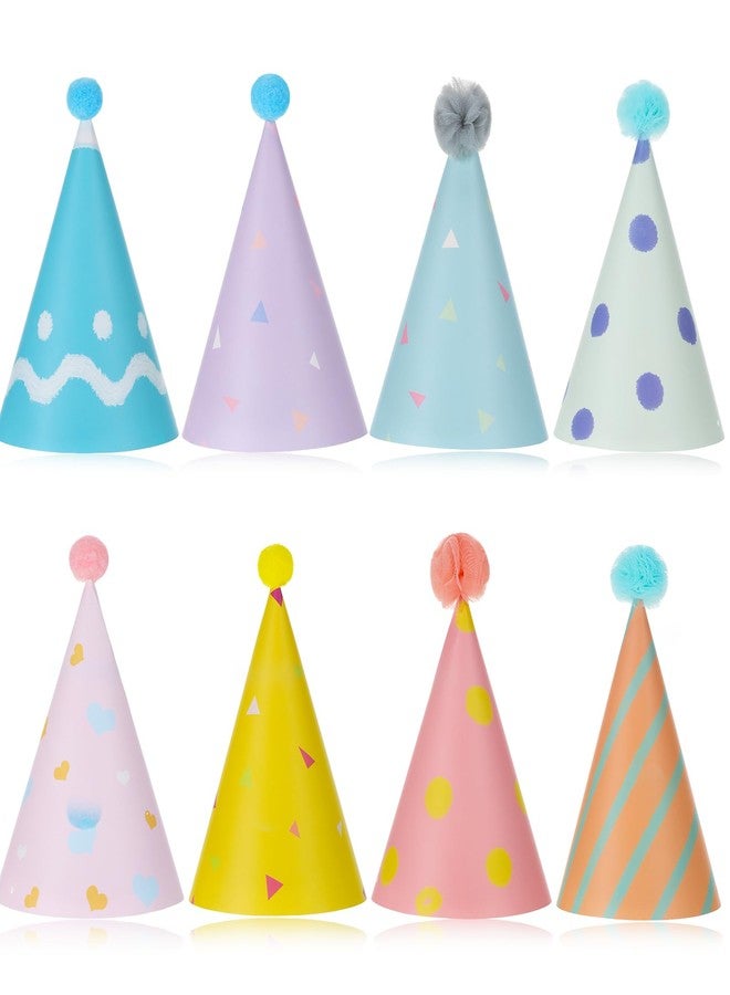 Zelphvt 8PCS Mini Birthday Hats for Stuffed Animals Dog Cat Party Hats with Pom Poms Cute Small Stuffed Animal Birthday Party Hat for Kittens Rabbits, Small Dogs - Image 1