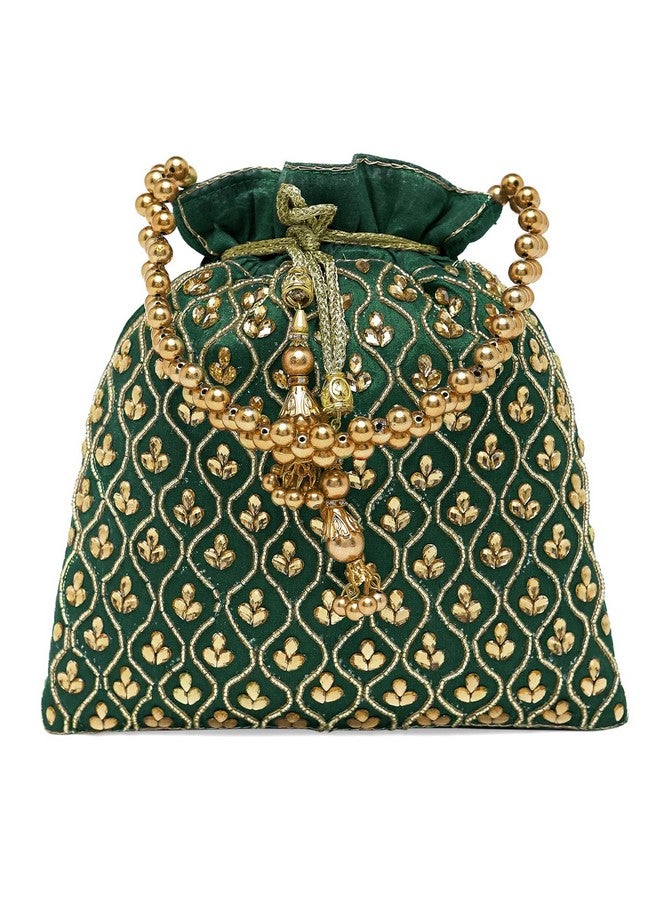 Peora Green Potli Purses for Women Handmade Evening Handbag Stylish Bridal Fashion Wristlet Bag for Girls (P27GRN) - Image 1
