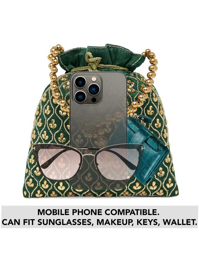 Peora Green Potli Purses for Women Handmade Evening Handbag Stylish Bridal Fashion Wristlet Bag for Girls (P27GRN) - Image 2