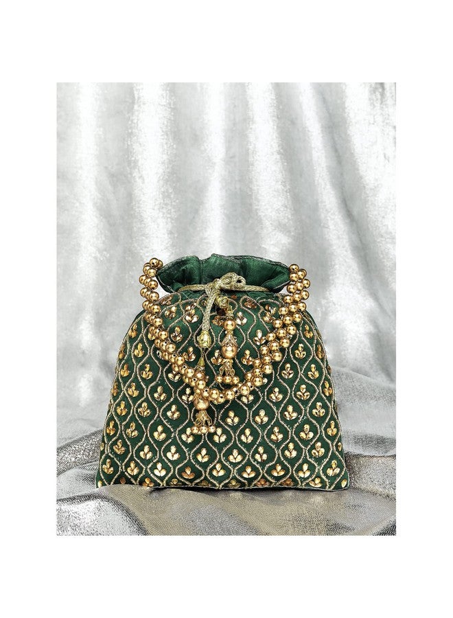 Peora Green Potli Purses for Women Handmade Evening Handbag Stylish Bridal Fashion Wristlet Bag for Girls (P27GRN) - Image 4